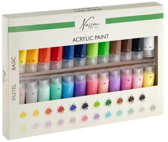 Nassau Acrylfarbe, Set mit 24 Farben à 22 ml.