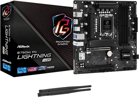 ASRock B760M PG LIGHTNING WIFI Mainboard - Intel B760 - Intel LGA1700 Sockel - DDR5 RAM - Micro-ATX