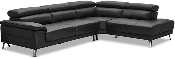 Napoli Ecksofa mit Liegefunktion - schwarzes Leder - Rechtsausführung