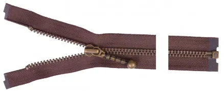 YKK Teilbarer Reißverschluss Antik Messing 60cm 4mm Braun
