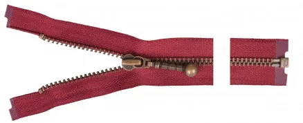 YKK Teilbarer Reißverschluss Antik Messing 25cm 4mm Bordeaux