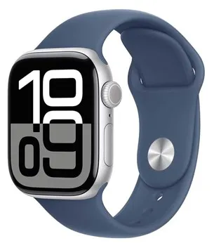 Apple Watch Series 10 GPS 42mm - Silbernes Aluminiumgehäuse mit Denim Sportarmband - S/M