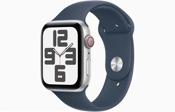 Apple Watch SE GPS + Cellular 44mm - Silbernes Aluminiumgehäuse mit Sturmblauem Sportarmband - S/M