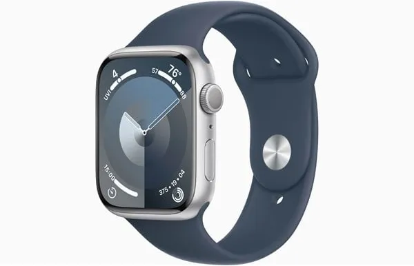 Apple Watch Series 9 GPS 45mm - Silbernes Aluminiumgehäuse mit Sturmblauem Sportarmband - M/L