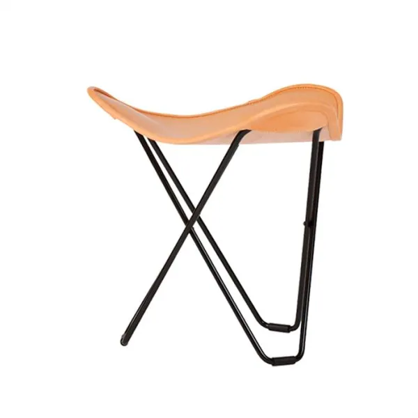 Cuero Pampa Flying Goose Hocker - Schwarzer Rahmen - Natur